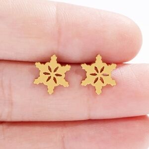 Ornate Laser Cut Snowflake Gold Toned Stud Earrings